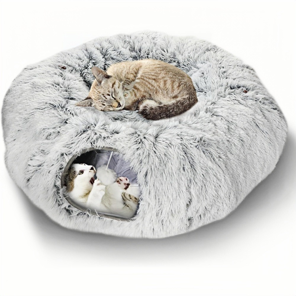 Tunnel en peluche - avec panier, multifonction, pour chats de toutes tailles