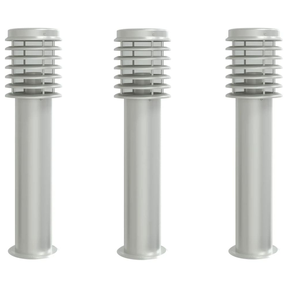Lampadaires d'extérieur 3 pcs argenté 60 cm acier inoxydable
