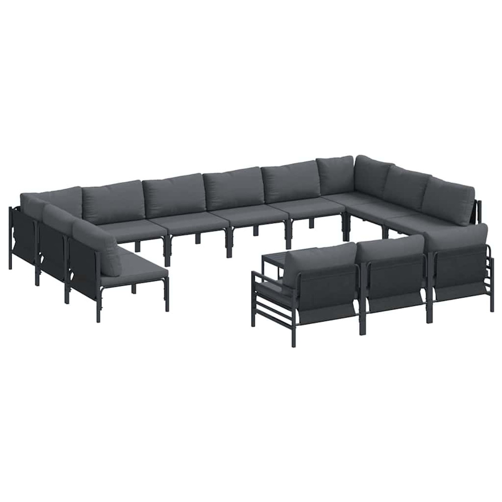 Ensemble de canapé de jardin avec coussin 14 pcs noir acier