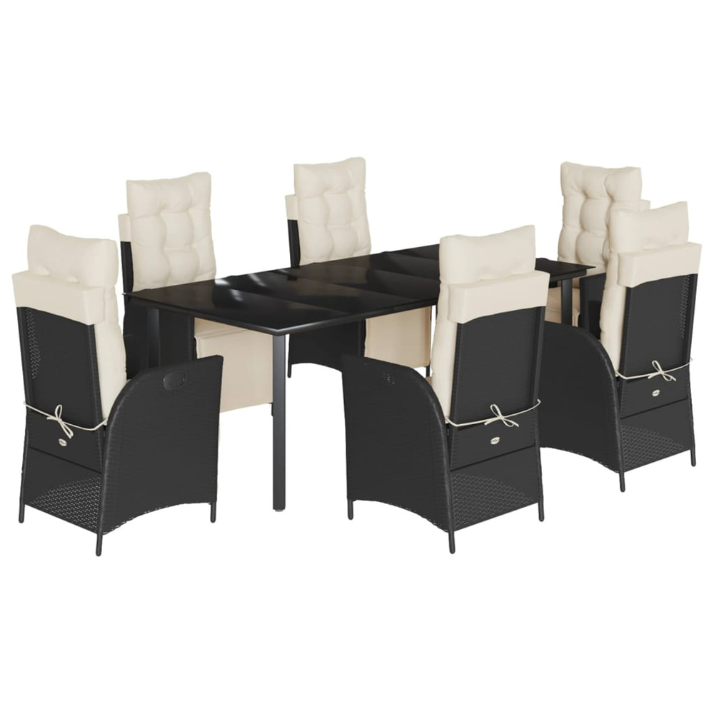 Ensemble à manger de jardin coussins 7pcs noir résine tressée