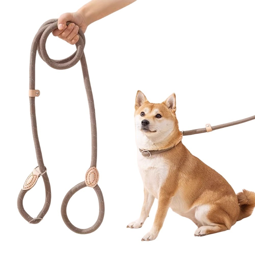 Laisse pour chienlaisse de dressage et collier réfléchissants et coulissants en nylon de 180 cm, couleur beige,