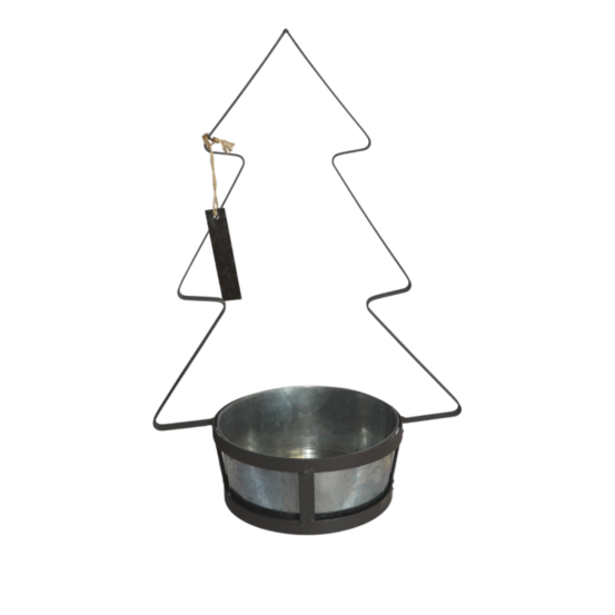 Jardinière extérieure sapin de noël métal gris 21x19x25.5cm