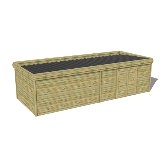 Abri de jardin bois pin traité autoclave 27mm - 8,595x3,44m / 30m2 - bac acier - abri français