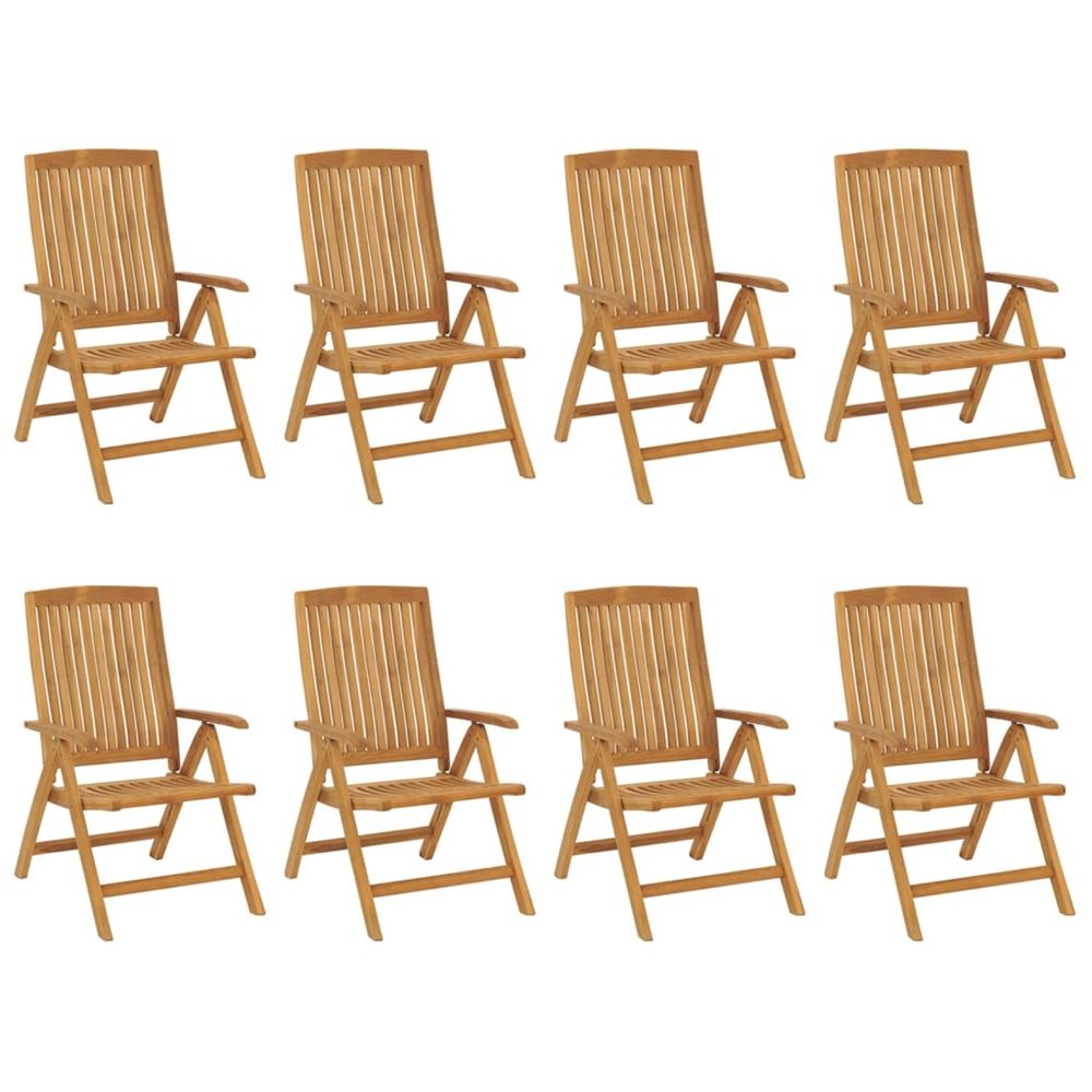 Fauteuils pliants inclinables, 8 pièces, en bois massif de teck
