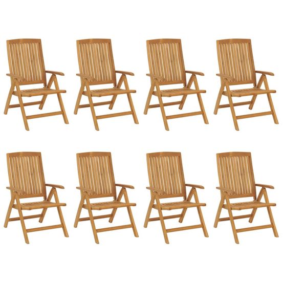 Fauteuils pliants inclinables, 8 pièces, en bois massif de teck