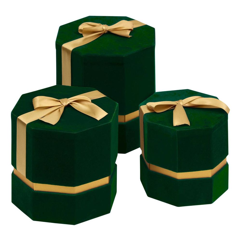 Lot de 3 boîtes cadeau de noël hexagonales en velours vert