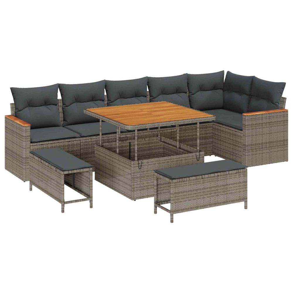 Ensemble de canapé de jardin 9 pc gris polyrotin