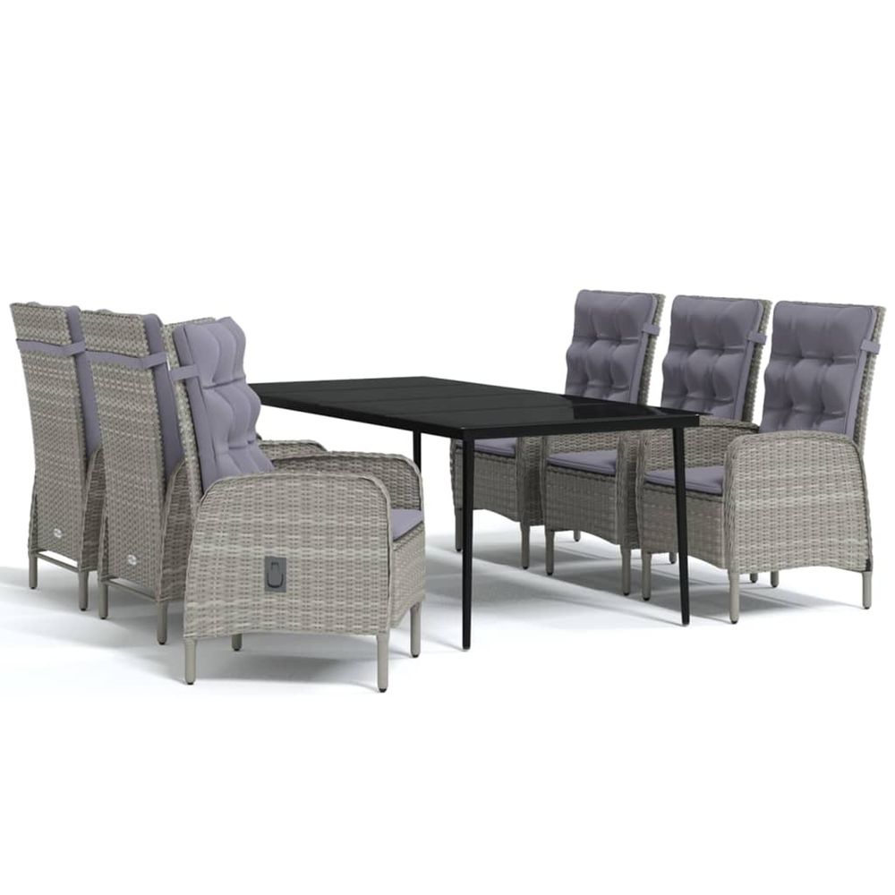 Ensemble à manger de jardin coussins 7pcs gris et noir