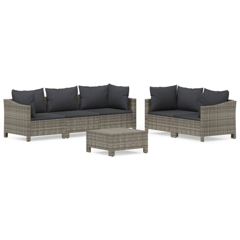 Salon de jardin 6 pcs avec coussins gris résine tressée