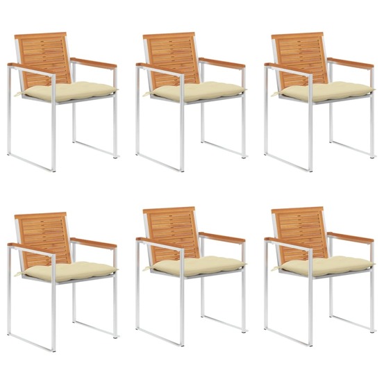 Chaises de jardin lot de 6 avec coussins bois d'acacia solide