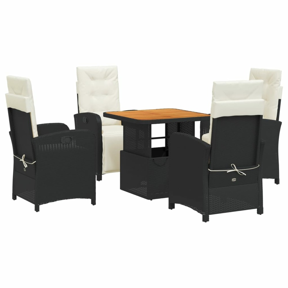 Ensemble à manger de jardin coussins 5pcs noir résine tressée