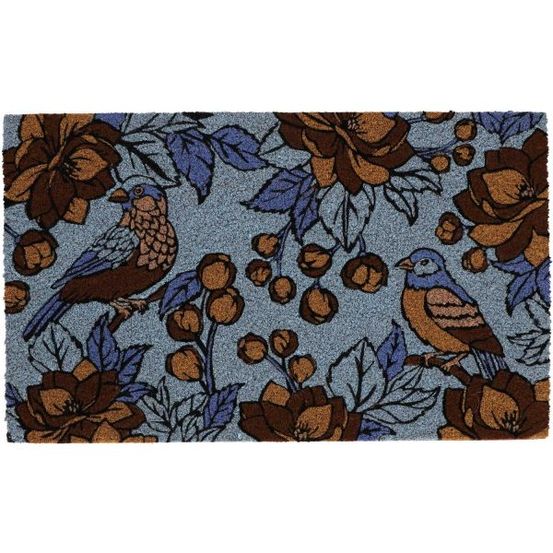 Paillasson en fibres de coco flowers and bird bleu