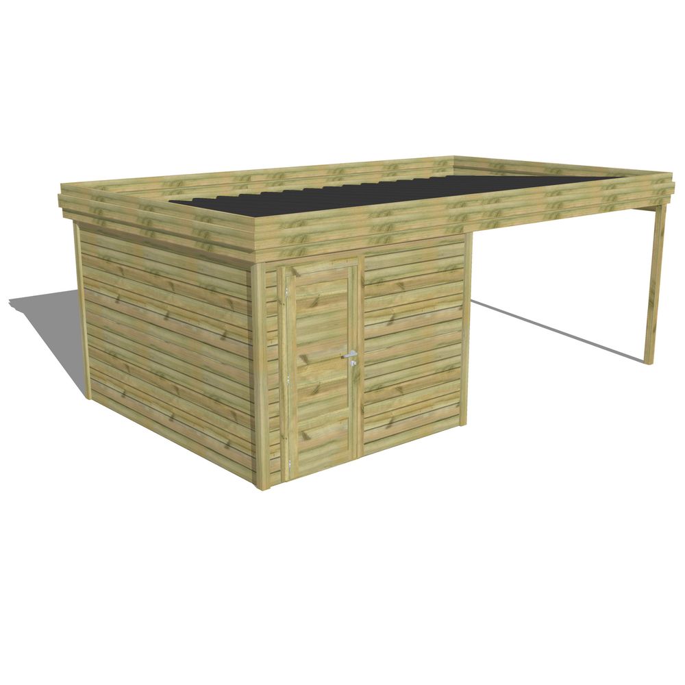 Abri de jardin bois pin traité autoclave 27mm - 6,14x3,44m / 21m2 - bac acier - abri français