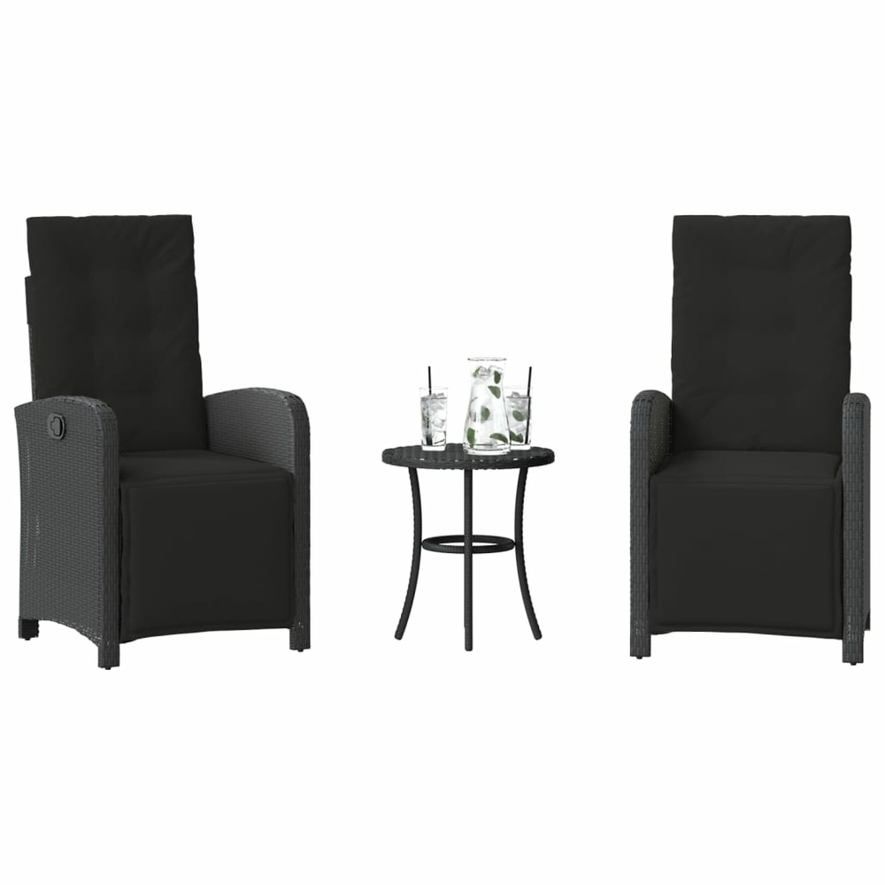 Ensemble de bistro 3 pcs avec coussins noir résine tressée