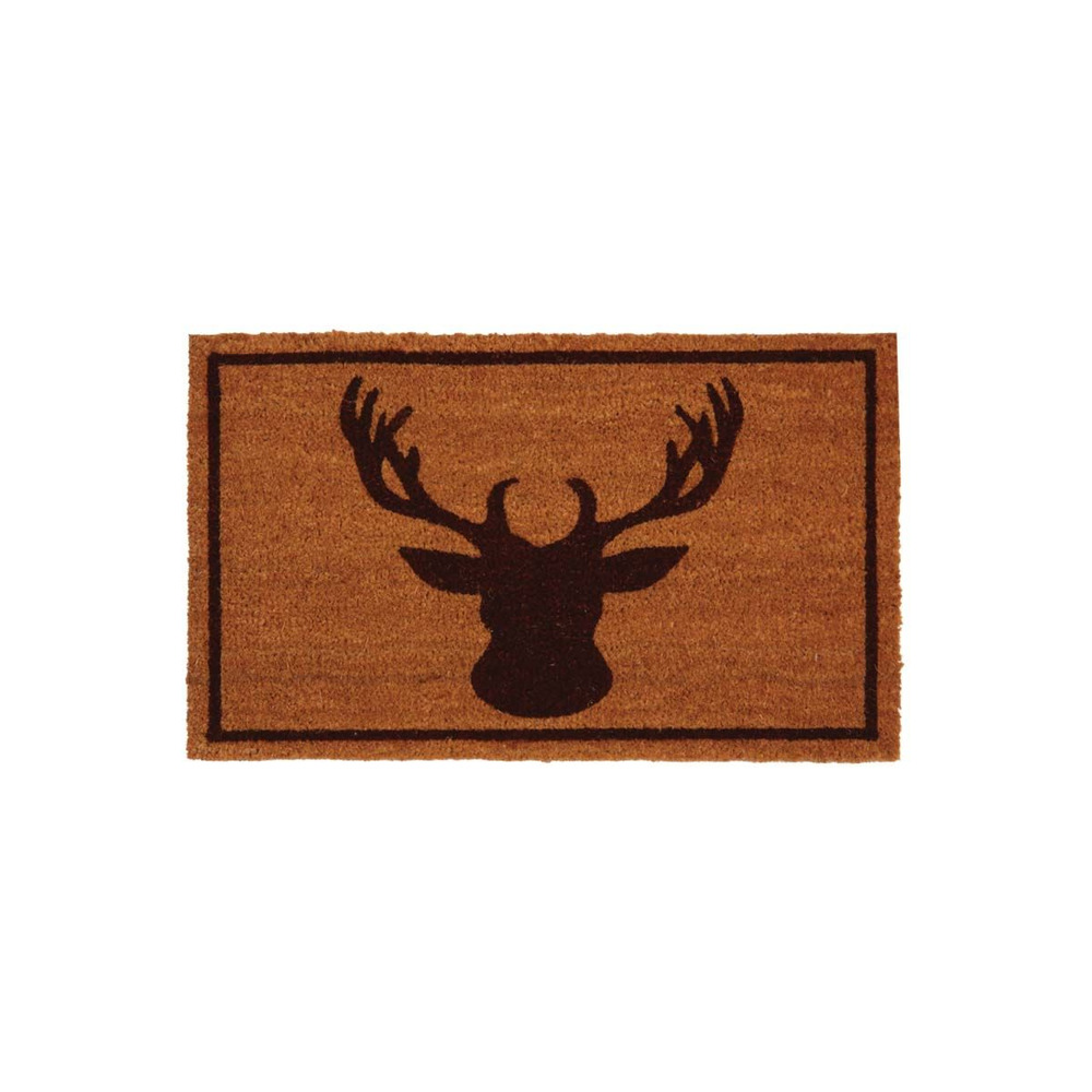 Paillasson coco intérieur extérieur 75 x 45 cm tête de cerf encadrée