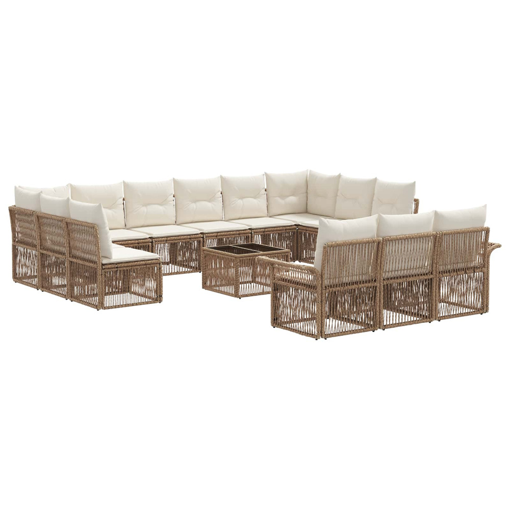 Ensemble de canapé de jardin 14 pcs beige polyrotin
