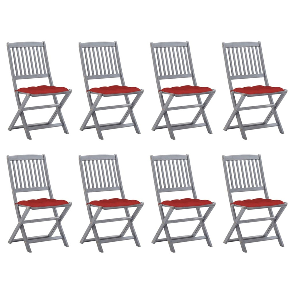 Chaises pliables d'extérieur lot de 8 et coussins bois d'acacia