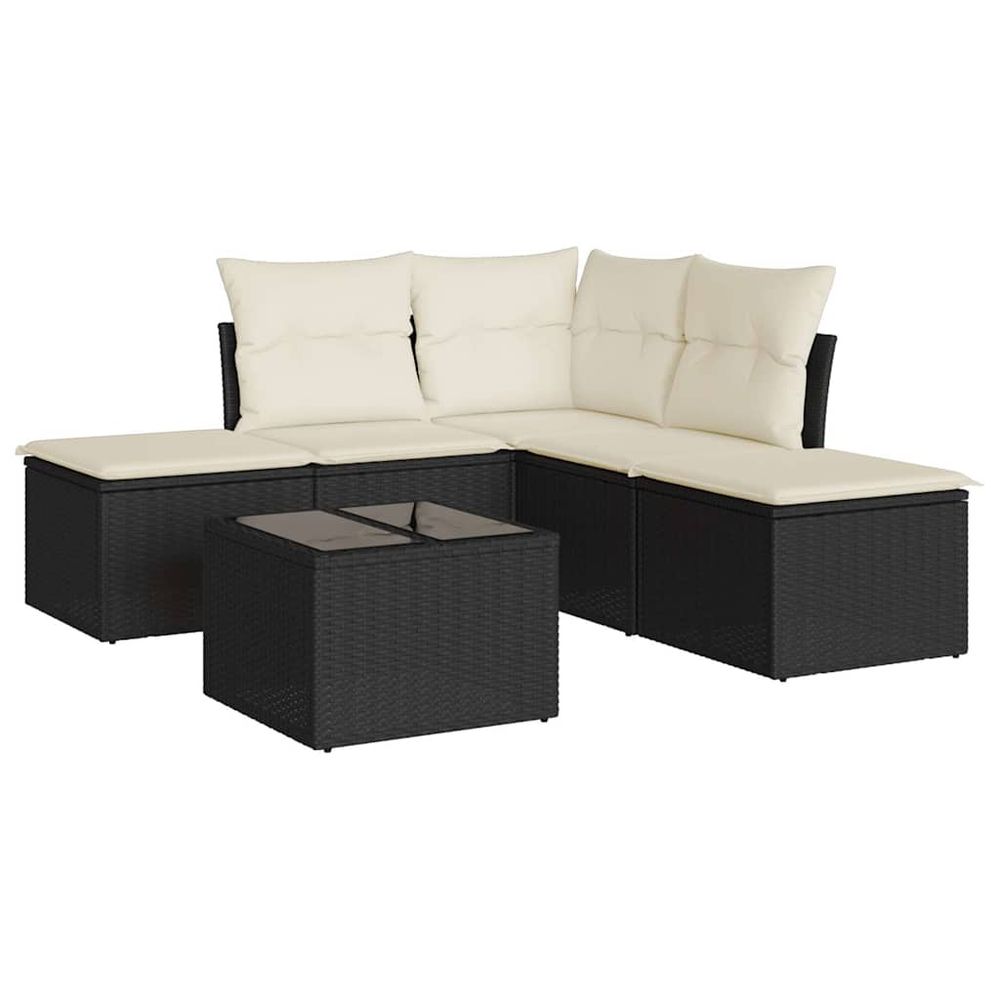 Salon de jardin 6 pcs avec coussins noir résine tressée