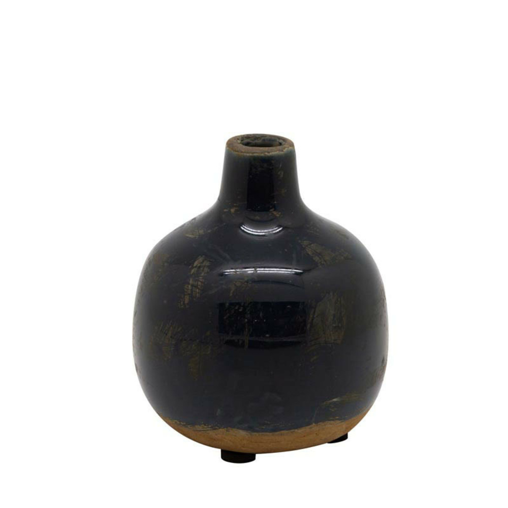 Vase céramique bleu marine 10x9cm