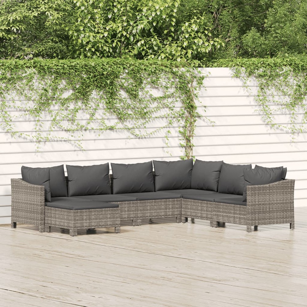 Salon de jardin 7 pcs avec coussins gris résine tressée