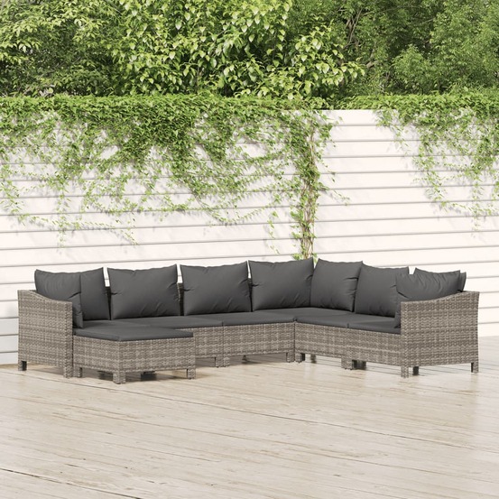 Salon de jardin 7 pcs avec coussins gris résine tressée