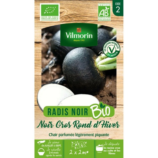 Sachet graines radis noir gros rond d'hiver bio