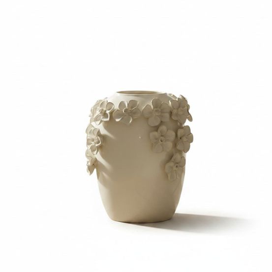Vase guirlande fleurs céramique blanc 18x18x20cm