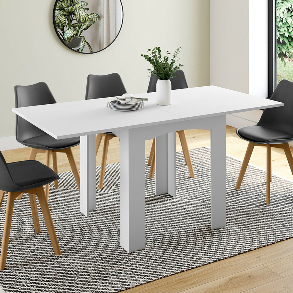 Table à manger extensible rectangle dona 4-8 personnes blanche 80-160 cm