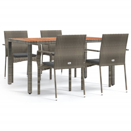 Ensemble à manger de jardin 5 pcs coussins gris résine tressée