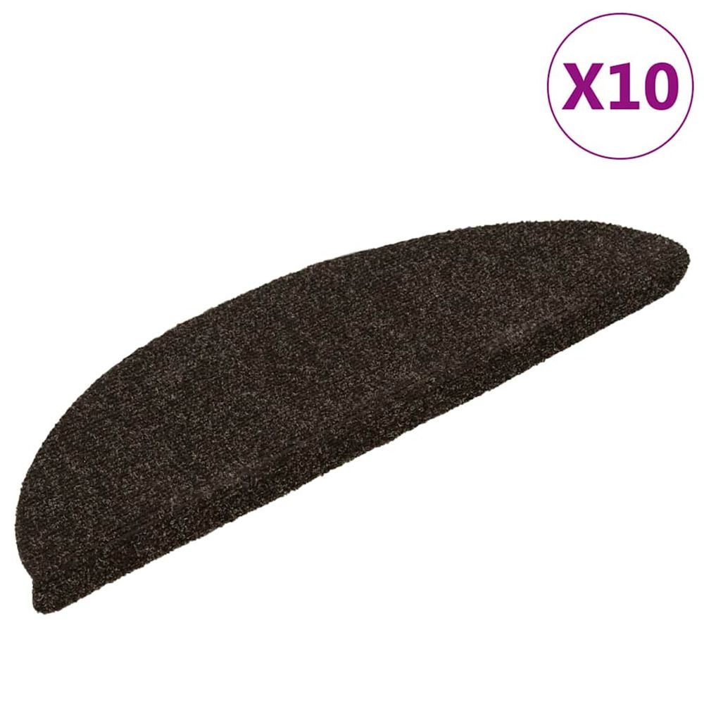 Tapis d'escalier auto-adhésifs 10 pièces 56 x 17 x 3 cm marron foncé demi-rond