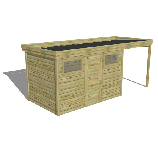 Abri de jardin bois pin traité autoclave 27mm - 5,44x2,14m / 12m2 - bac acier - abri français