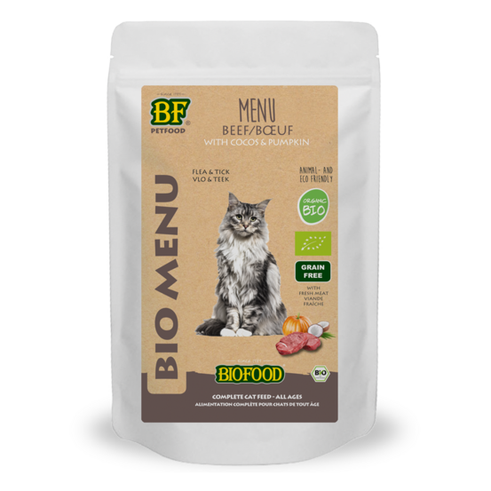 Pâtée BIO à base de bœuf, quinoa, citrouille et ail pour chat, 100g