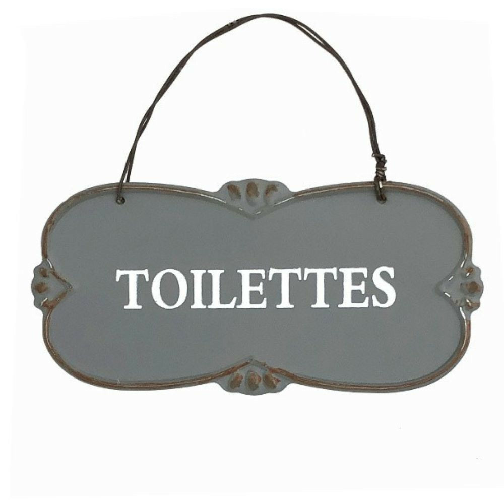 Plaque de porte décorative vintage de toilettes en métal gris 12x6cm