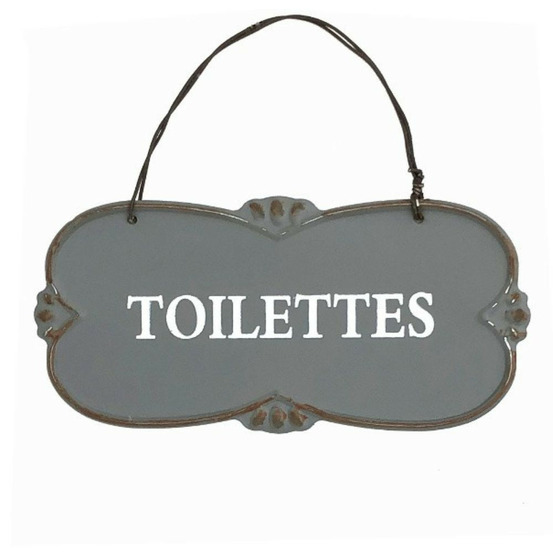 Plaque de porte décorative vintage de toilettes en métal gris 12x6cm