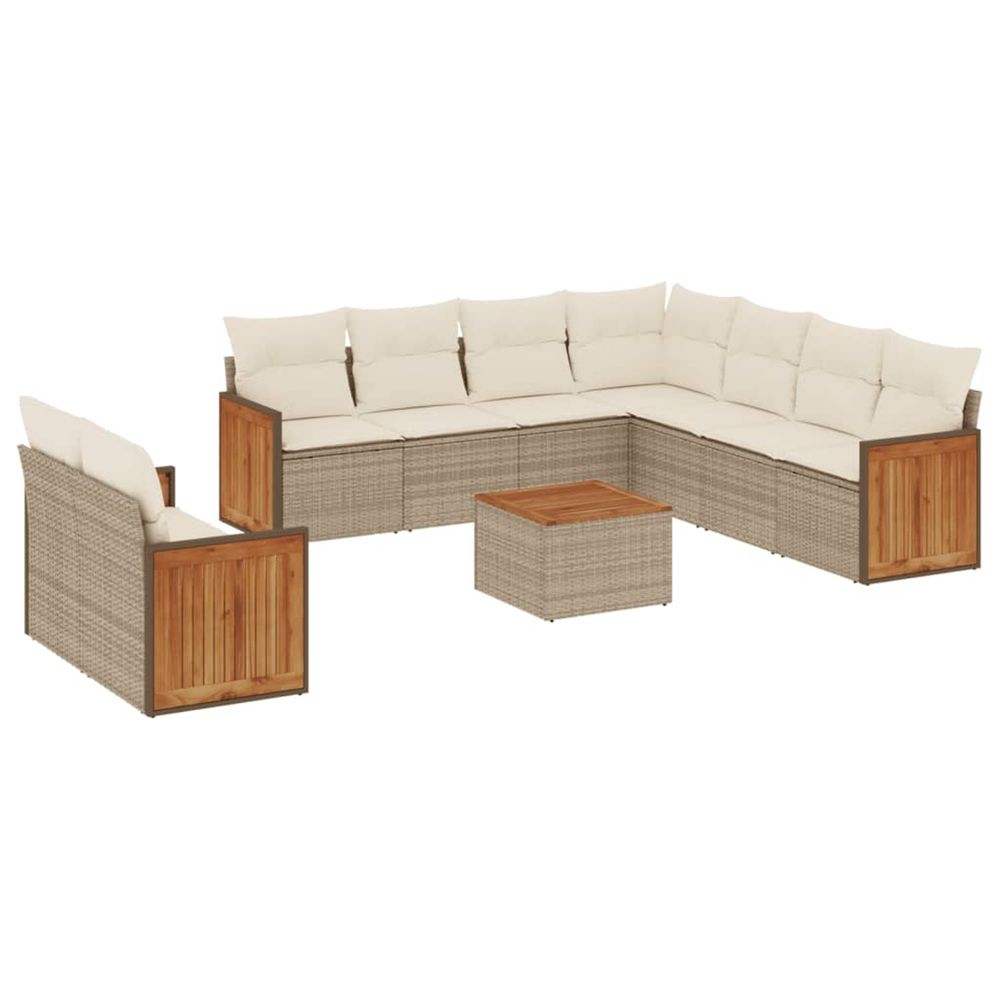 Salon de jardin avec coussins 10 pcs beige résine tressée