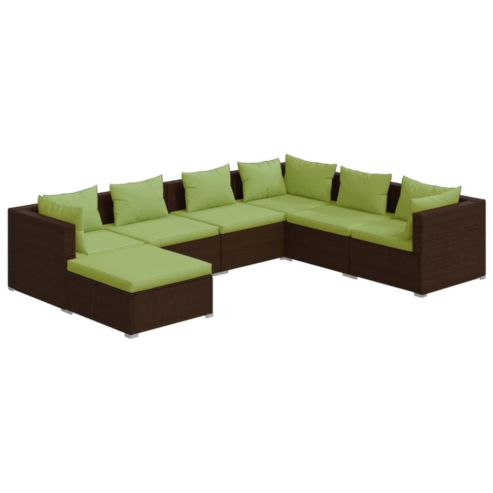 Salon de jardin 7 pcs avec coussins résine tressée marron