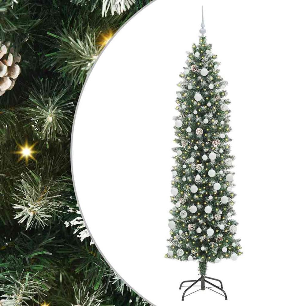 Arbre de noël artificiel slim vert et blanc 210 cm