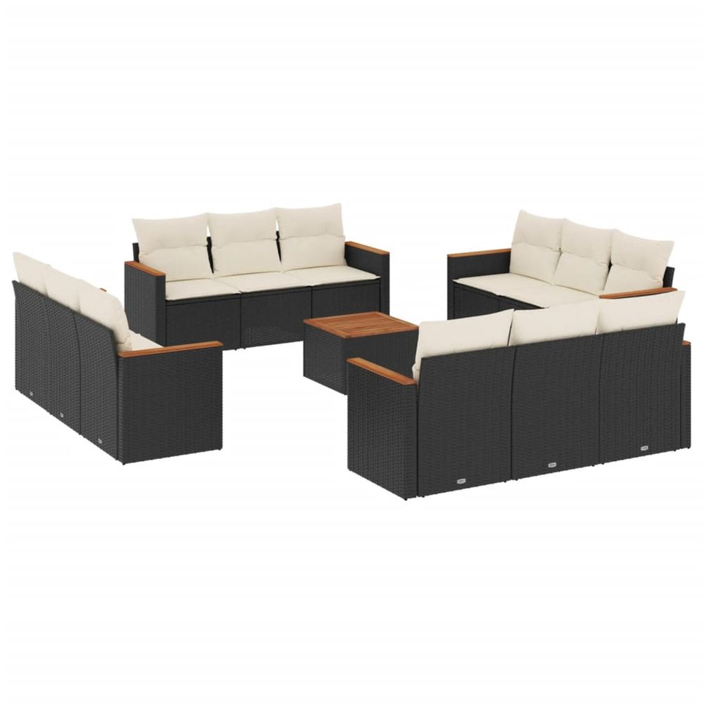 Salon de jardin avec coussins 13 pcs noir résine tressée