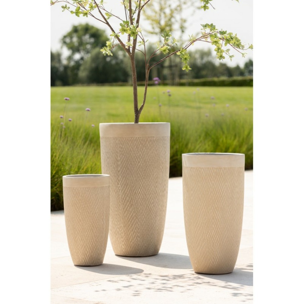 Lot de 3 pots de fleurs haut en argile beige