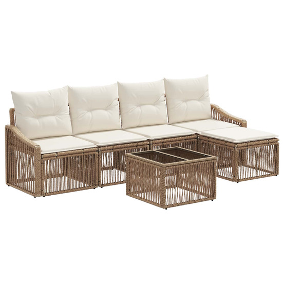 Ensemble de canapé de jardin 6 pcs beige polyrotin