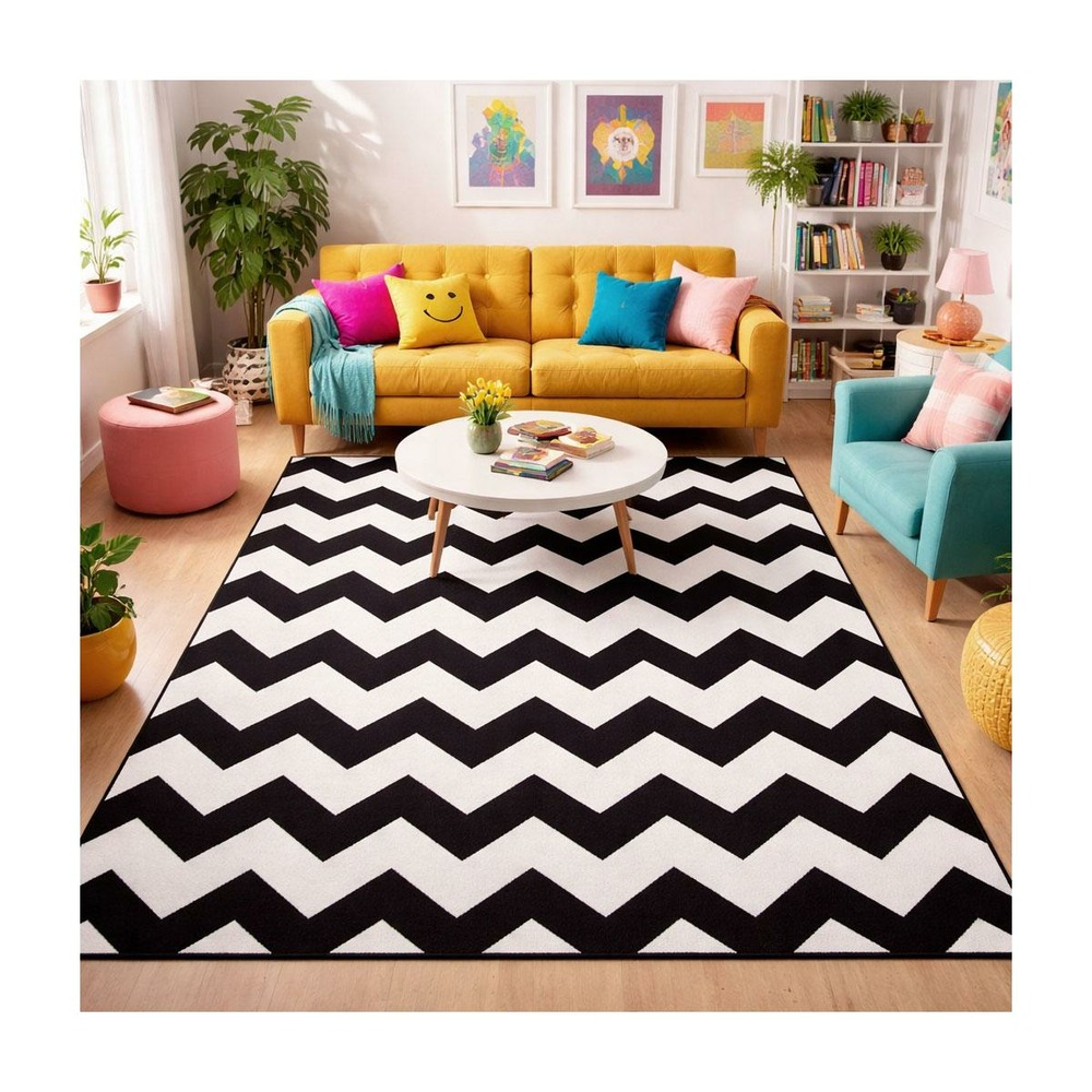 Tapis chambre 80x150 tissé noir rectangle motif géométrique lyn1 dalen