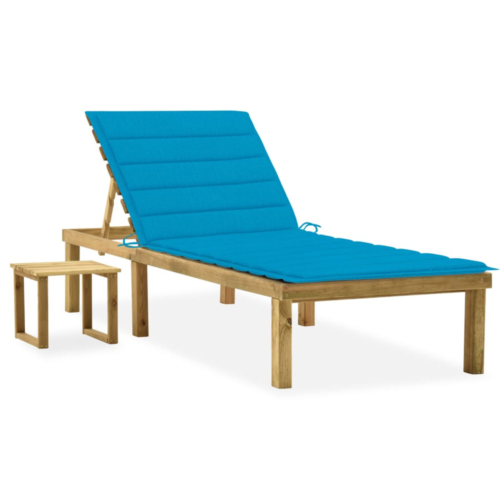 Chaise longue de jardin avec table et coussin pin imprégné bain de soleil