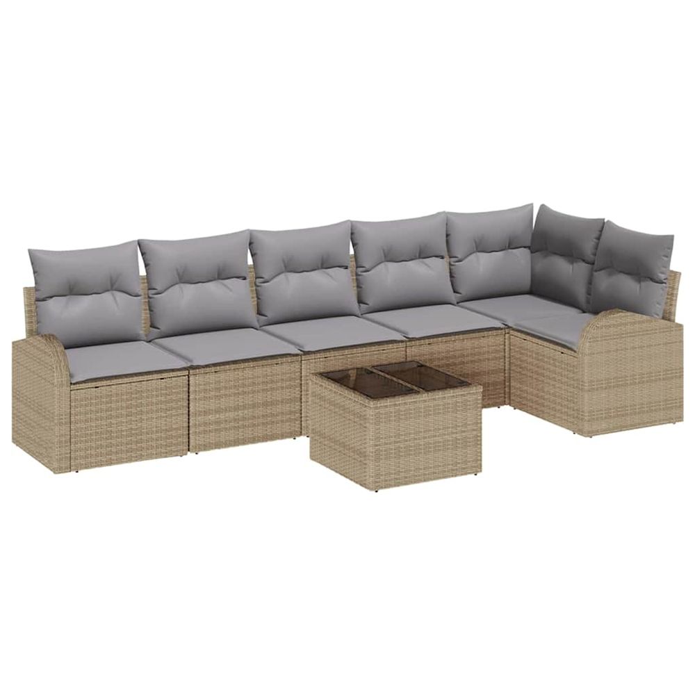 Ensemble de canapé de jardin 7 pc beige et gris clair polyrotin