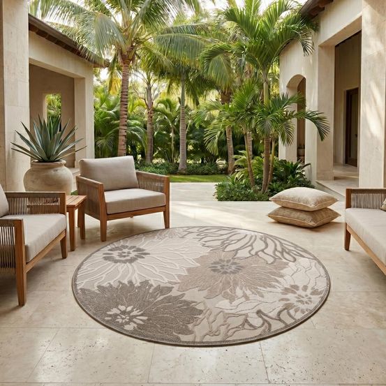 Tapis rond d'extérieur ø200cm tissé kilim crème chimeka