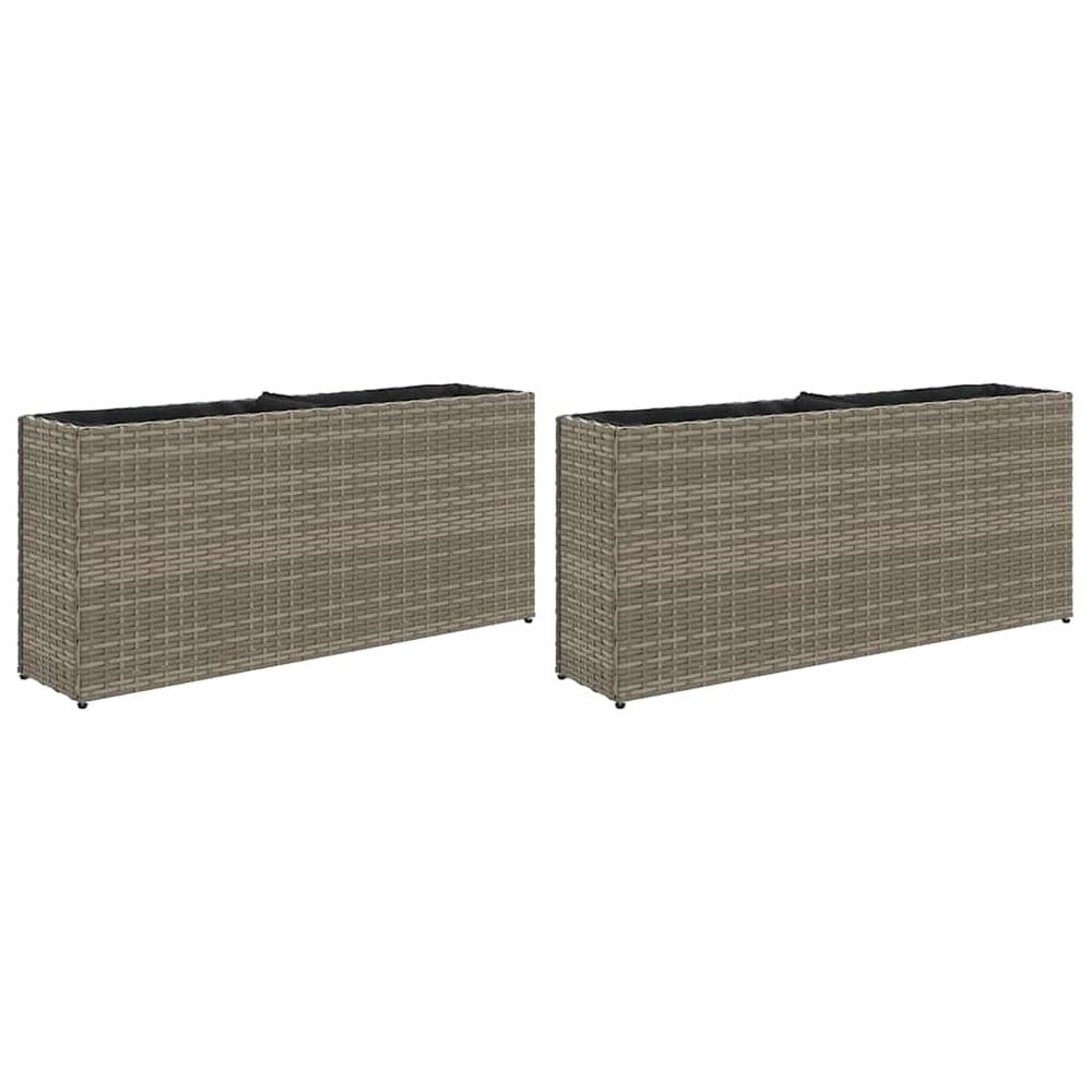 Jardinières avec 2 pots 2 pcs gris 90x20x40 cm résine tressée