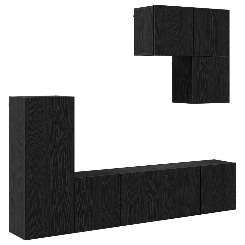 Unité murale de tv 5 pcs chêne noir bois d'ingénierie