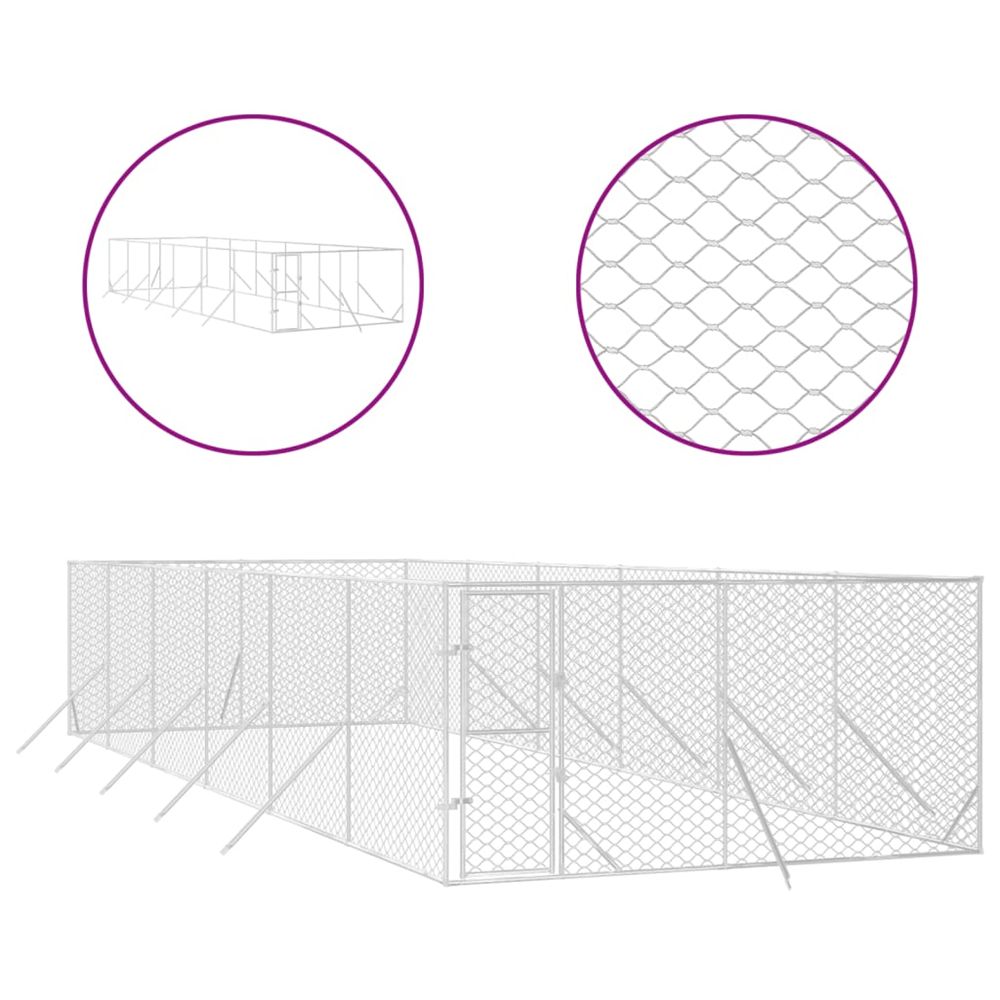 Chenil d'extérieur pour chiens argenté 4x12x2 m acier galvanisé