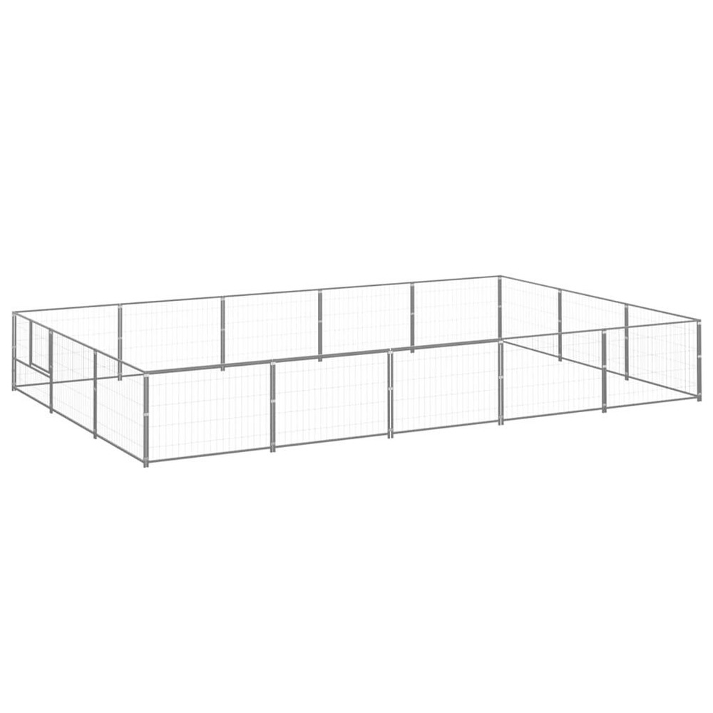 Chenil extérieur cage enclos parc animaux chien argenté 15 m² acier