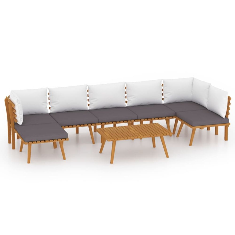 Salon de jardin 8 pcs avec coussins bois d'acacia solide