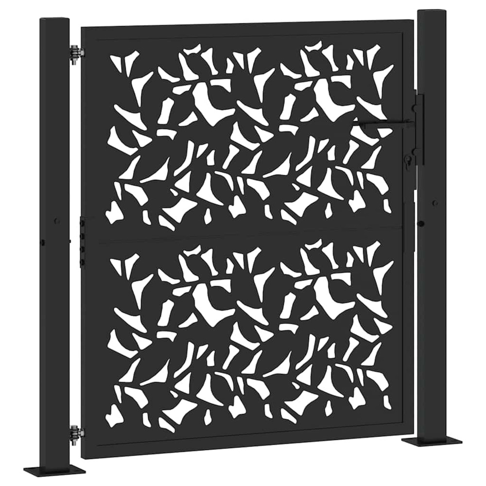Portail de jardin noir 100x100 cm en acier avec motif feuille